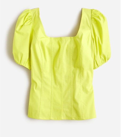 J crew New Puff-sleeve squareneck top in cotton poplin - Picture 1 of 5